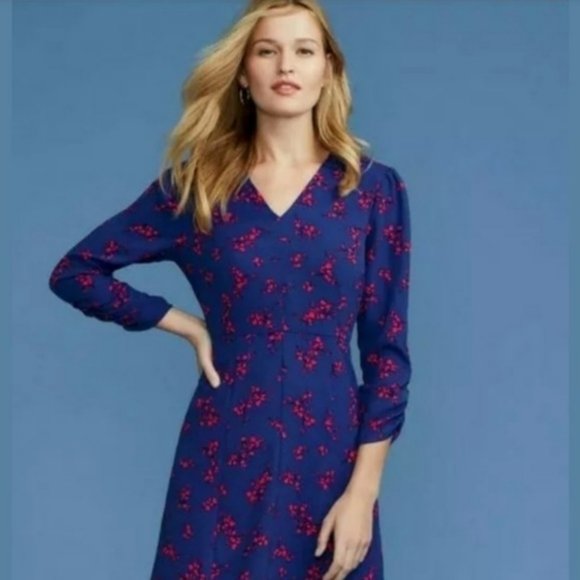 Bright blue floral midi dress; AT Factory (14) - Picture 1 of 10